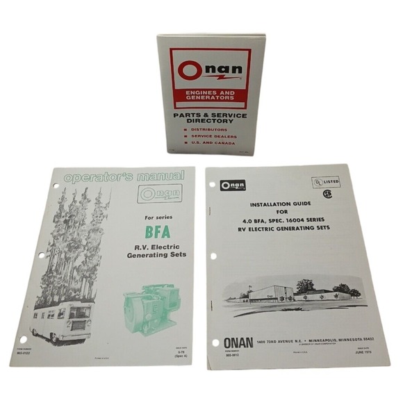 Onan Generator Manual Set BFA 16004 OEM 1978 Vtg RV Install Operator Parts Guide - Picture 1 of 10